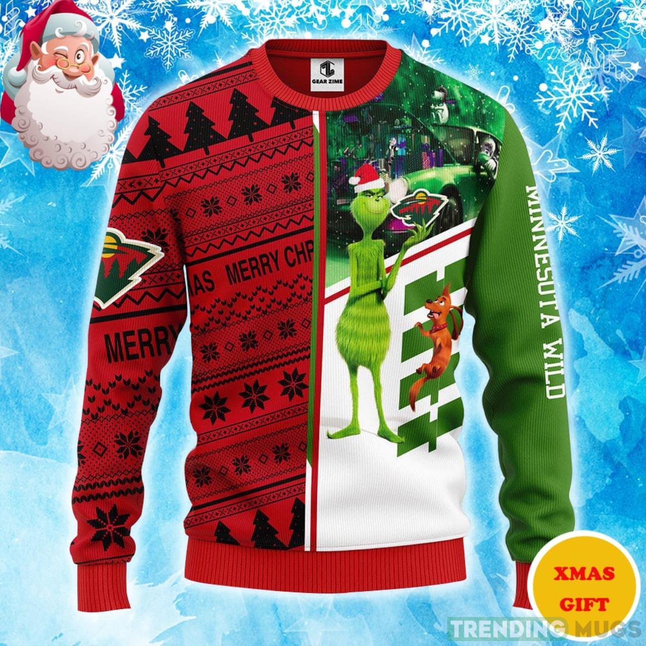 Minnesota Wild Grinch & Scooby-Doo Christmas AOP Sweater Product Photo 1 Minnesota Wild Grinch & Scooby-Doo Christmas AOP Sweater Product Photo 1