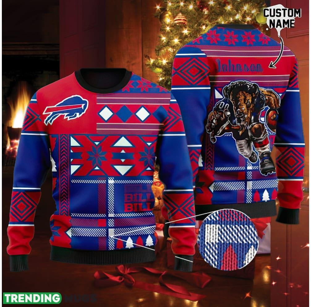 NFL Buffalo Bills Knitted Christmas 3D Sweater Carols Custom Name - NFL Buffalo Bills Knitted Christmas 3D Sweater Carols Custom Name