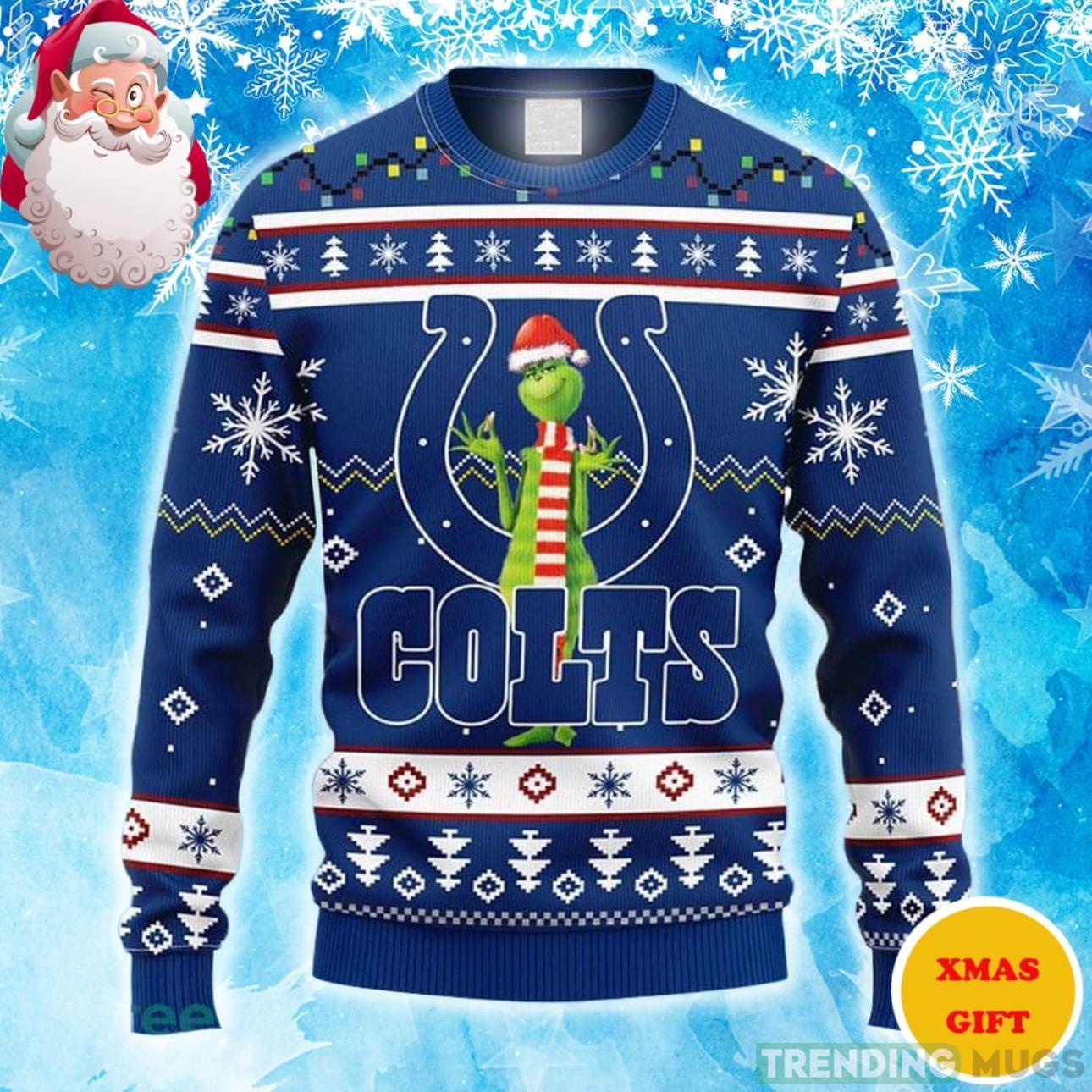 NFL Indianapolis Colts Funny Grinch Logo Christmas AOP Sweater Product Photo 1 NFL Indianapolis Colts Funny Grinch Logo Christmas AOP Sweater Product Photo 1