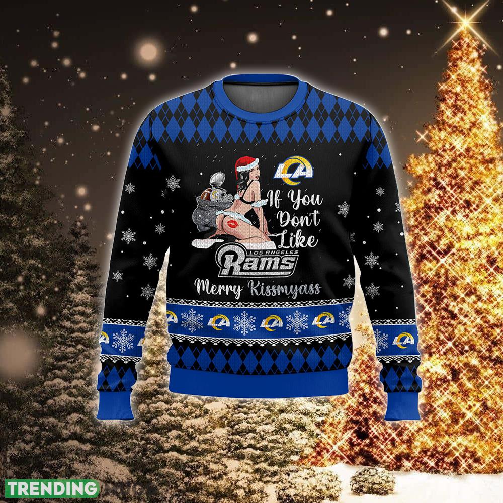 NFL Los Angeles Rams Kissmyass Cozy Ugly Christmas 3D Sweater For Fans 3D Sweater NFL Los Angeles Rams Kissmyass Cozy Ugly Christmas 3D Sweater For Fans 3D Sweater