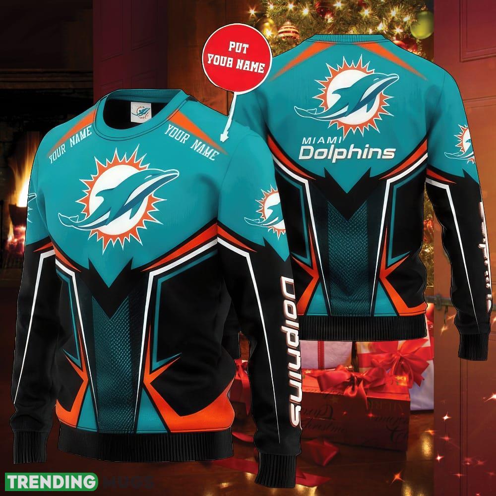 NFL Miami Dolphins Ugly Christmas 3D Sweater Overcoat Custom Name - NFL Miami Dolphins Ugly Christmas 3D Sweater Overcoat Custom Name NFL Miami Dolphins Ugly Christmas 3D Sweater Overcoat Custom Name - NFL Miami Dolphins Ugly Christmas 3D Sweater Overcoat Custom Name