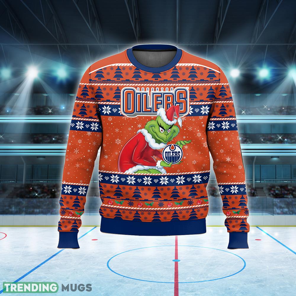 NHL Edmonton Oilers Grinch Logo Funny Xmas Ugly Sweater Gift For Holidays 3D Sweater NHL Edmonton Oilers Grinch Logo Funny Xmas Ugly Sweater Gift For Holidays 3D Sweater