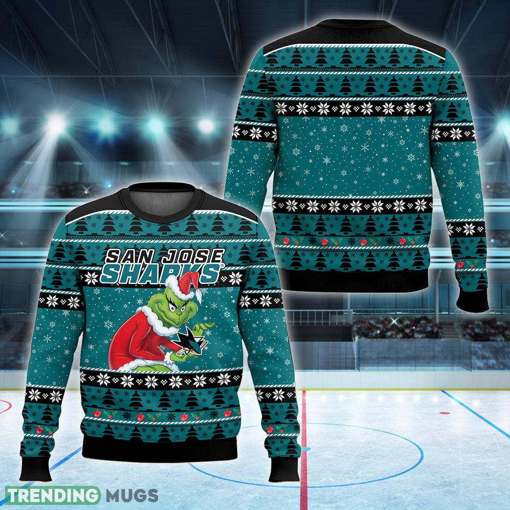 NHL San Jose Sharks Grinch Logo Style Christmas Ugly Sweater Gift For Holidays - NHL San Jose Sharks Grinch New Style 2023 Ugly Christmas Sweater For Men And Women Photo 1 NHL San Jose Sharks Grinch Logo Style Christmas Ugly Sweater Gift For Holidays - NHL San Jose Sharks Grinch New Style 2023 Ugly Christmas Sweater For Men And Women Photo 1