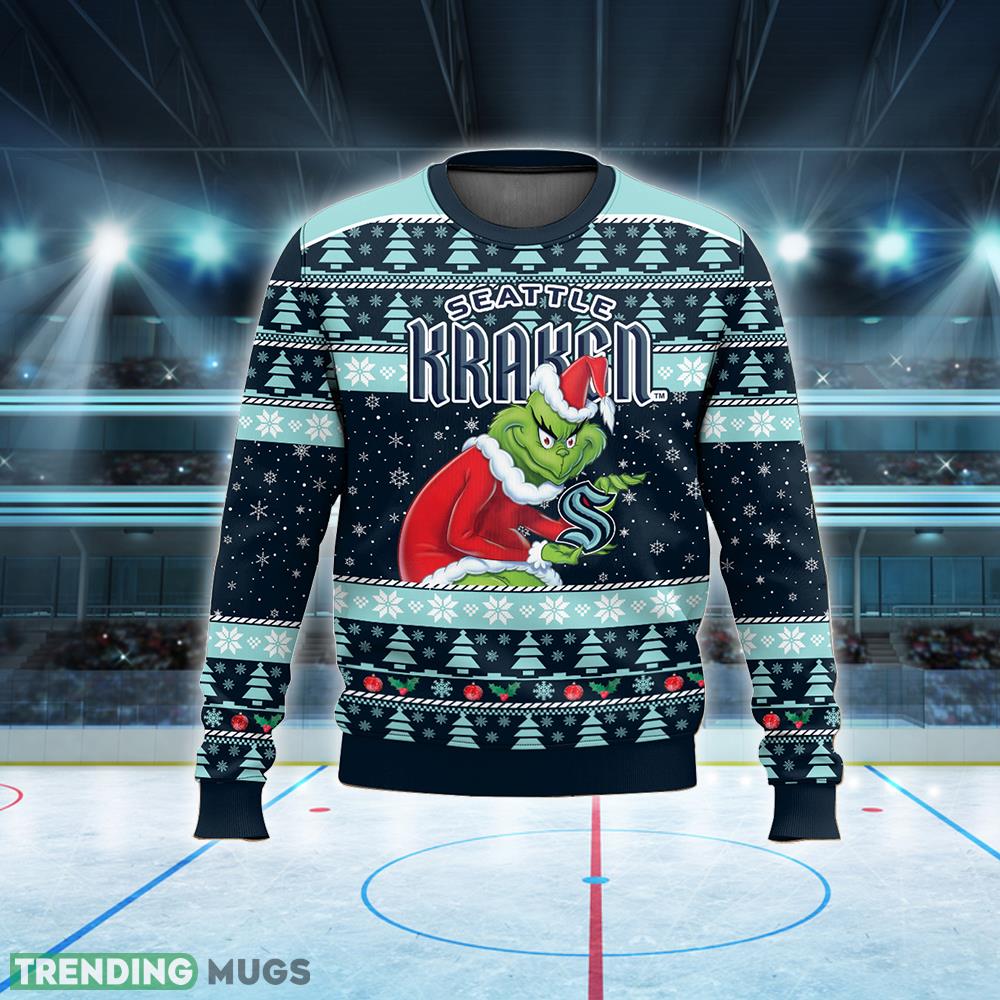 NHL Seattle Kraken Grinch Logo Design Gift Christmas Ugly 3D Sweater For Fans 3D Sweater NHL Seattle Kraken Grinch Logo Design Gift Christmas Ugly 3D Sweater For Fans 3D Sweater
