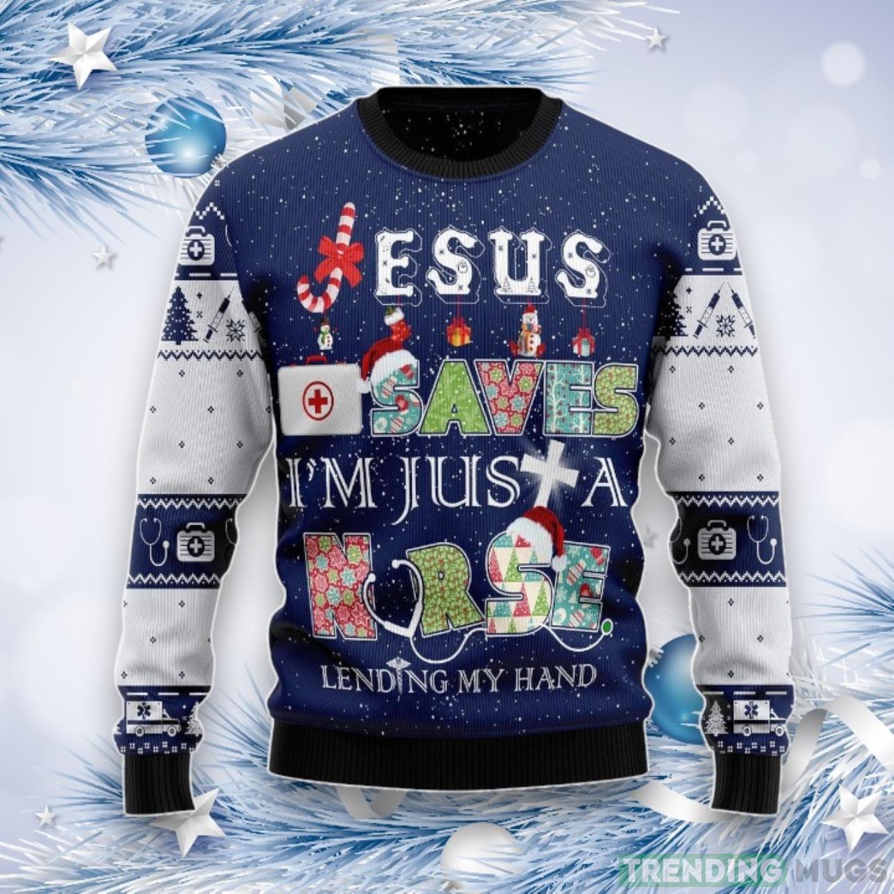 Nurse Life Jesus Saves Ugly Christmas Sweater For Men & Women Product Photo 1 Nurse Life Jesus Saves Ugly Christmas Sweater For Men & Women Product Photo 1
