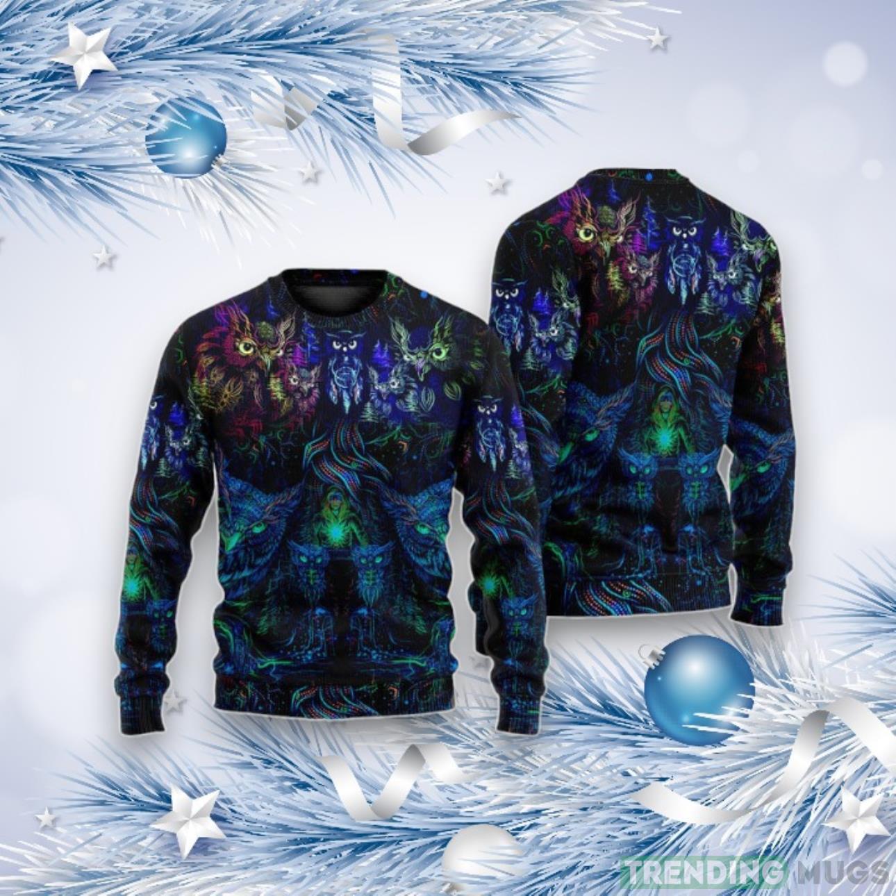 Owl And Witch Darkness Colorful Ugly Christmas Sweater For Men & Women Product Photo 1