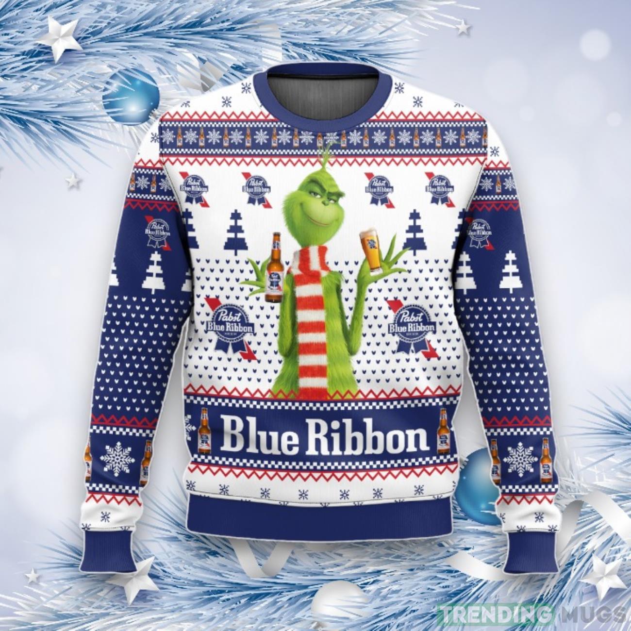 Pabst Blue Ribbon Grinch Ugly Christmas Sweater For Men Women Product Photo 1