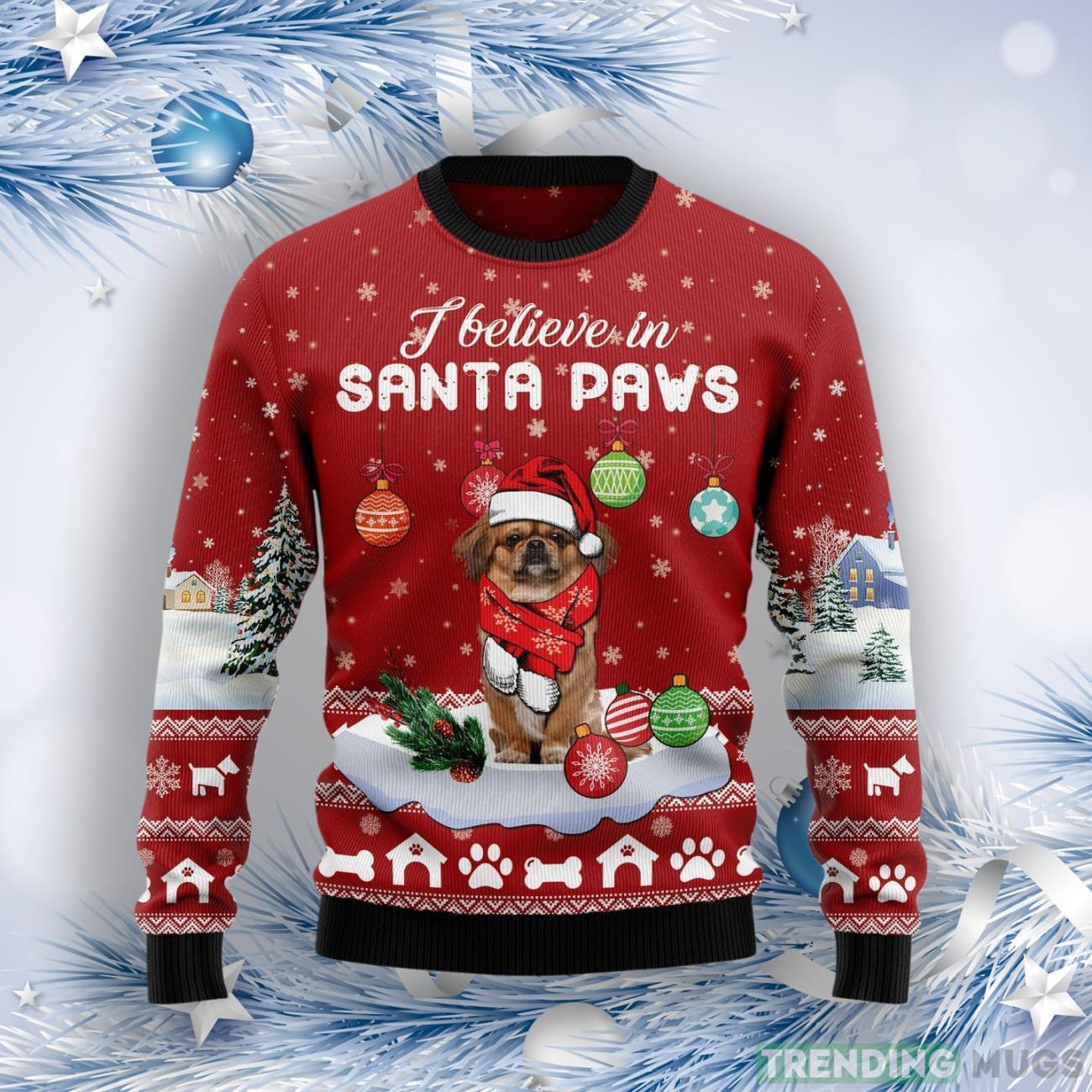 Pekingese I Believe In Santa Paws Ugly Christmas Sweater Product Photo 1 Pekingese I Believe In Santa Paws Ugly Christmas Sweater Product Photo 1
