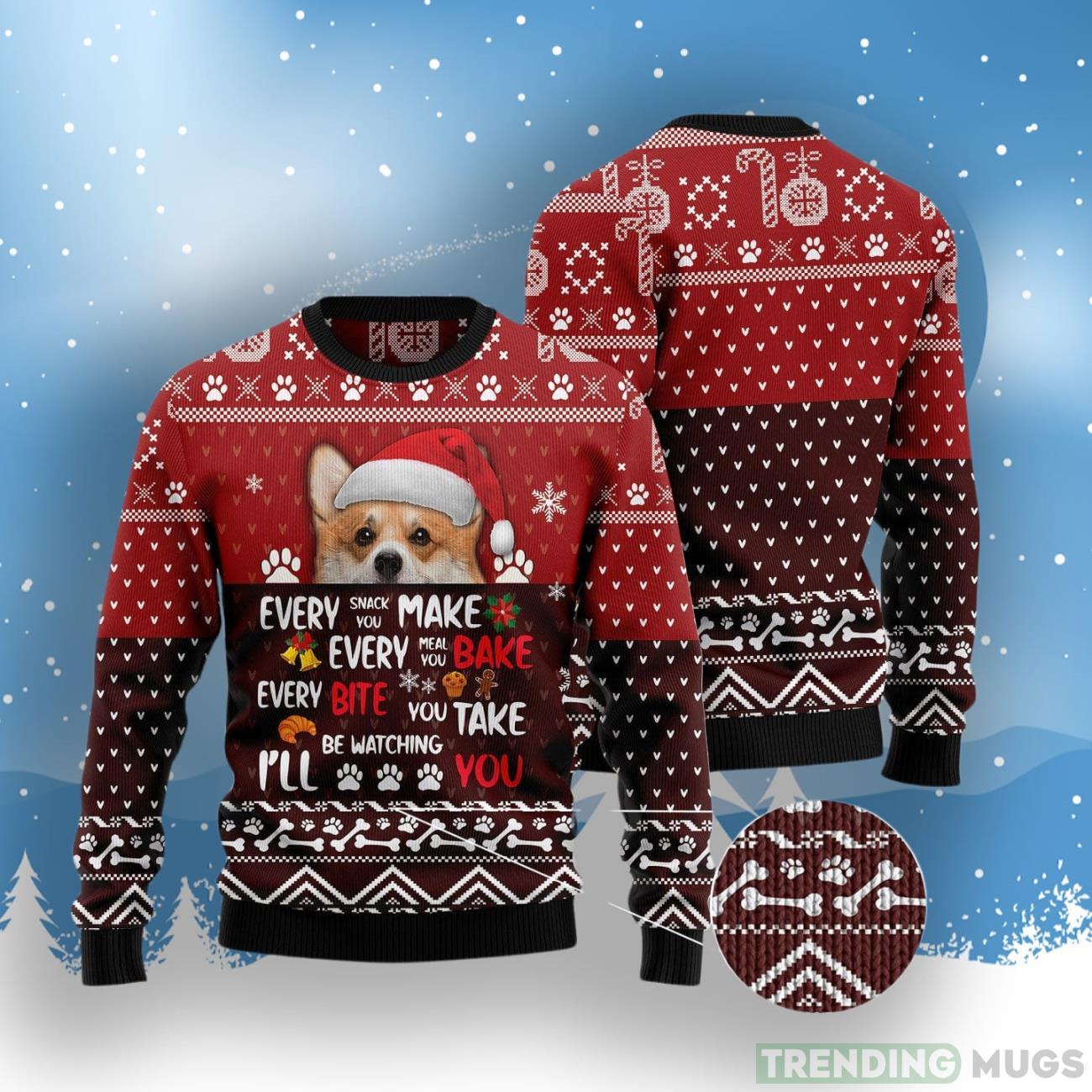 Pembroke Welsh Corgi Will Be Watching You Ugly Christmas Sweater 3D Sweater Pembroke Welsh Corgi Will Be Watching You Ugly Christmas Sweater 3D Sweater