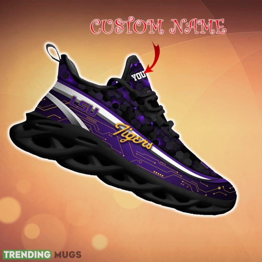 Personalized LSU Tigers Black Team Running Sneakers For Fans Gift New Max Soul Shoes Max Soul Personalized LSU Tigers Black Team Running Sneakers For Fans Gift New Max Soul Shoes Max Soul