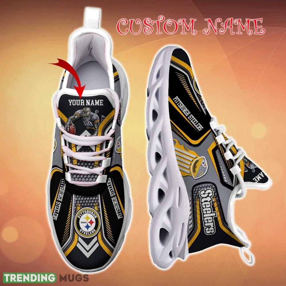 Personalized Pittsburgh Steelers White C Sneakers Team Running Sneakers For Fans Gift New Max Soul Shoes Max Soul Personalized Pittsburgh Steelers White C Sneakers Team Running Sneakers For Fans Gift New Max Soul Shoes Max Soul