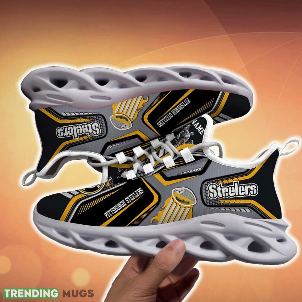 Personalized Pittsburgh Steelers White C Sneakers Team Running Sneakers For Fans Gift New Max Soul Shoes Max Soul Personalized Pittsburgh Steelers White C Sneakers Team Running Sneakers For Fans Gift New Max Soul Shoes Max Soul