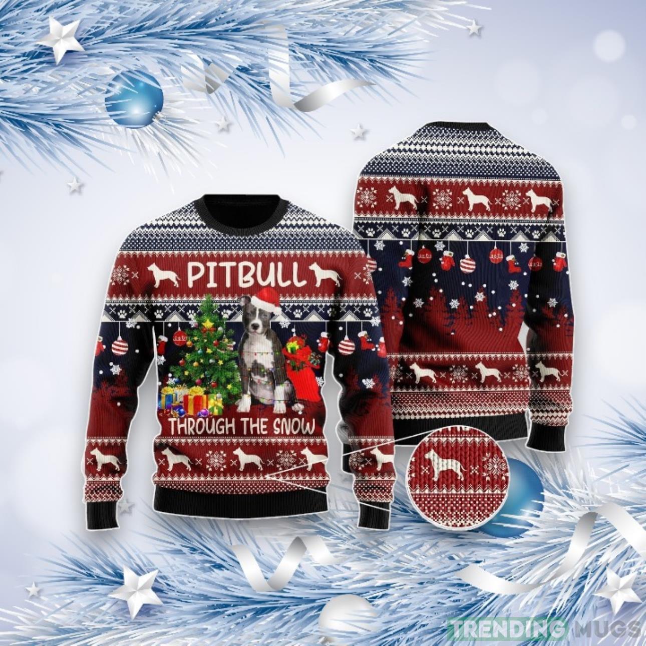 Pitbull Through The Snow Funny Ugly Christmas Sweater For Men & Women Product Photo 1 Pitbull Through The Snow Funny Ugly Christmas Sweater For Men & Women Product Photo 1