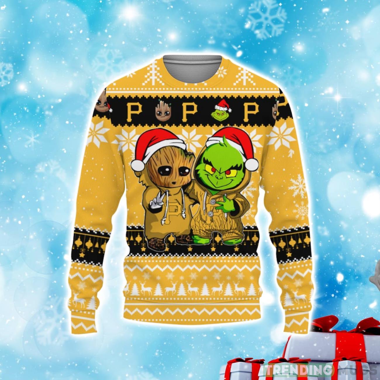 Pittsburgh Pirates Baby Groot And Grinch Best Friends Football American Ugly Christmas Sweater Product Photo 1 Pittsburgh Pirates Baby Groot And Grinch Best Friends Football American Ugly Christmas Sweater Product Photo 1