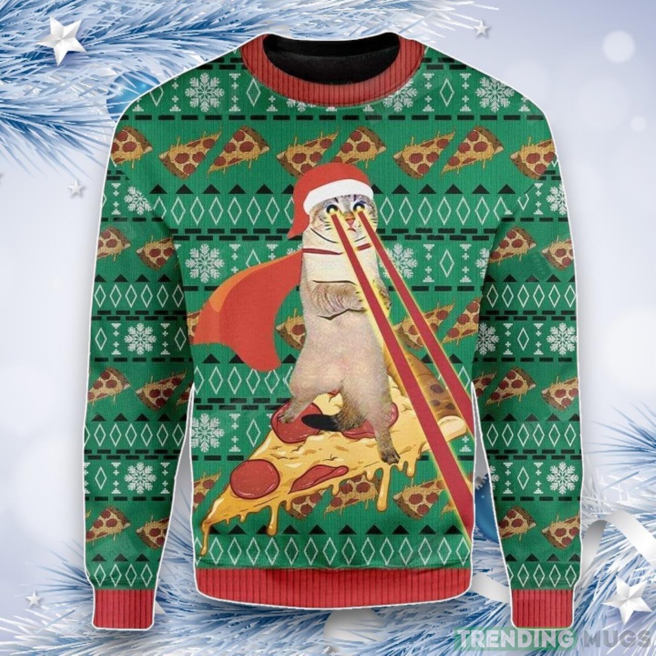 Pizza And Cat Pizza Pattern Green Ugly Christmas Sweater For Men & Women Product Photo 1 Pizza And Cat Pizza Pattern Green Ugly Christmas Sweater For Men & Women Product Photo 1