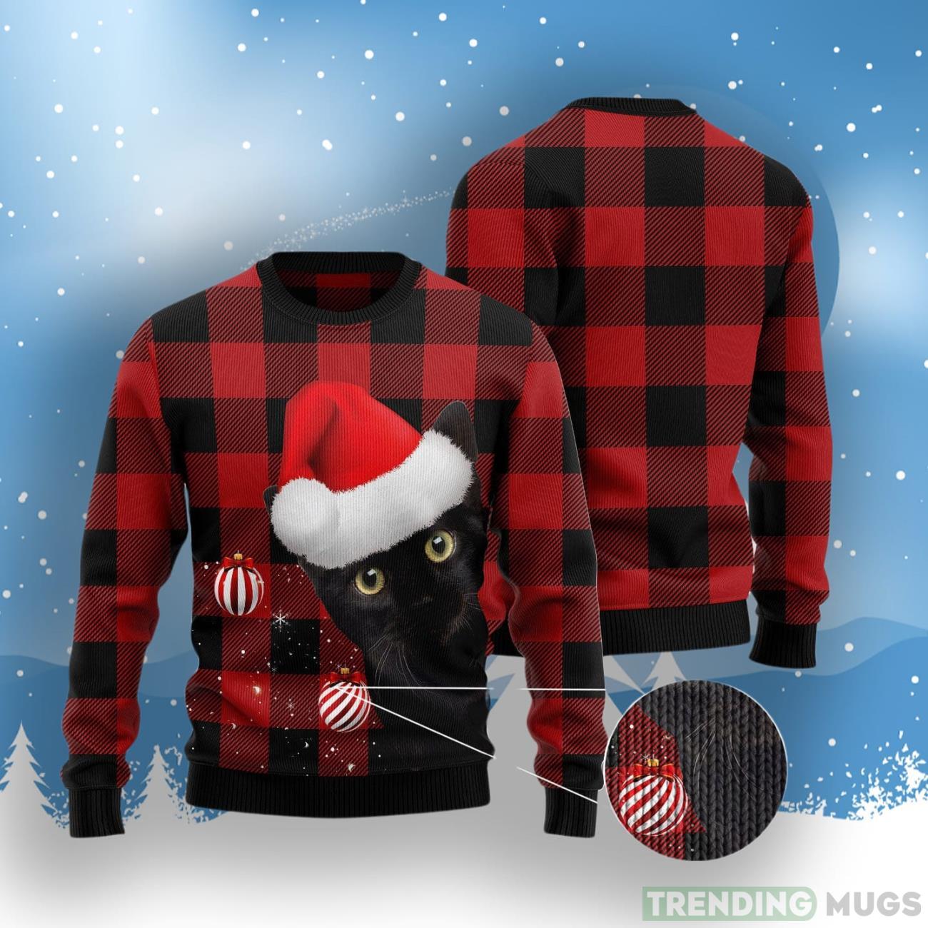 Plaid Pattern Black Cat Ugly Christmas Sweater 3D Sweater Plaid Pattern Black Cat Ugly Christmas Sweater 3D Sweater