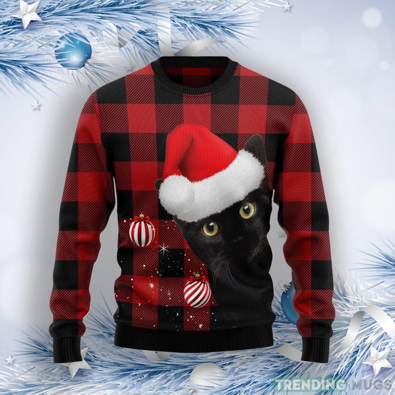 Plaid Pattern Black Cat Ugly Christmas Sweater Product Photo 1 Plaid Pattern Black Cat Ugly Christmas Sweater Product Photo 1