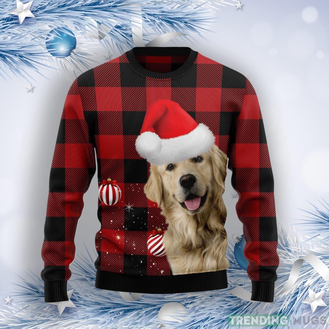 Plaid Pattern Golden Retriever Ugly Christmas Sweater Product Photo 1 Plaid Pattern Golden Retriever Ugly Christmas Sweater Product Photo 1
