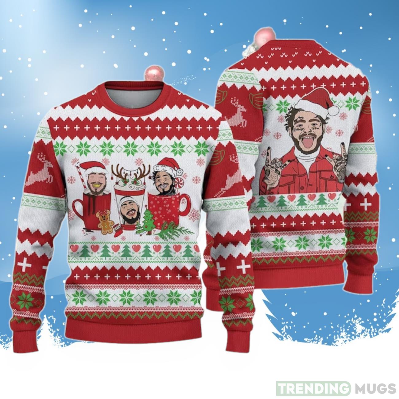 Post Malone Coffee Christmas 3D Ugly Sweater Product Photo 1 Post Malone Coffee Christmas 3D Ugly Sweater Product Photo 1
