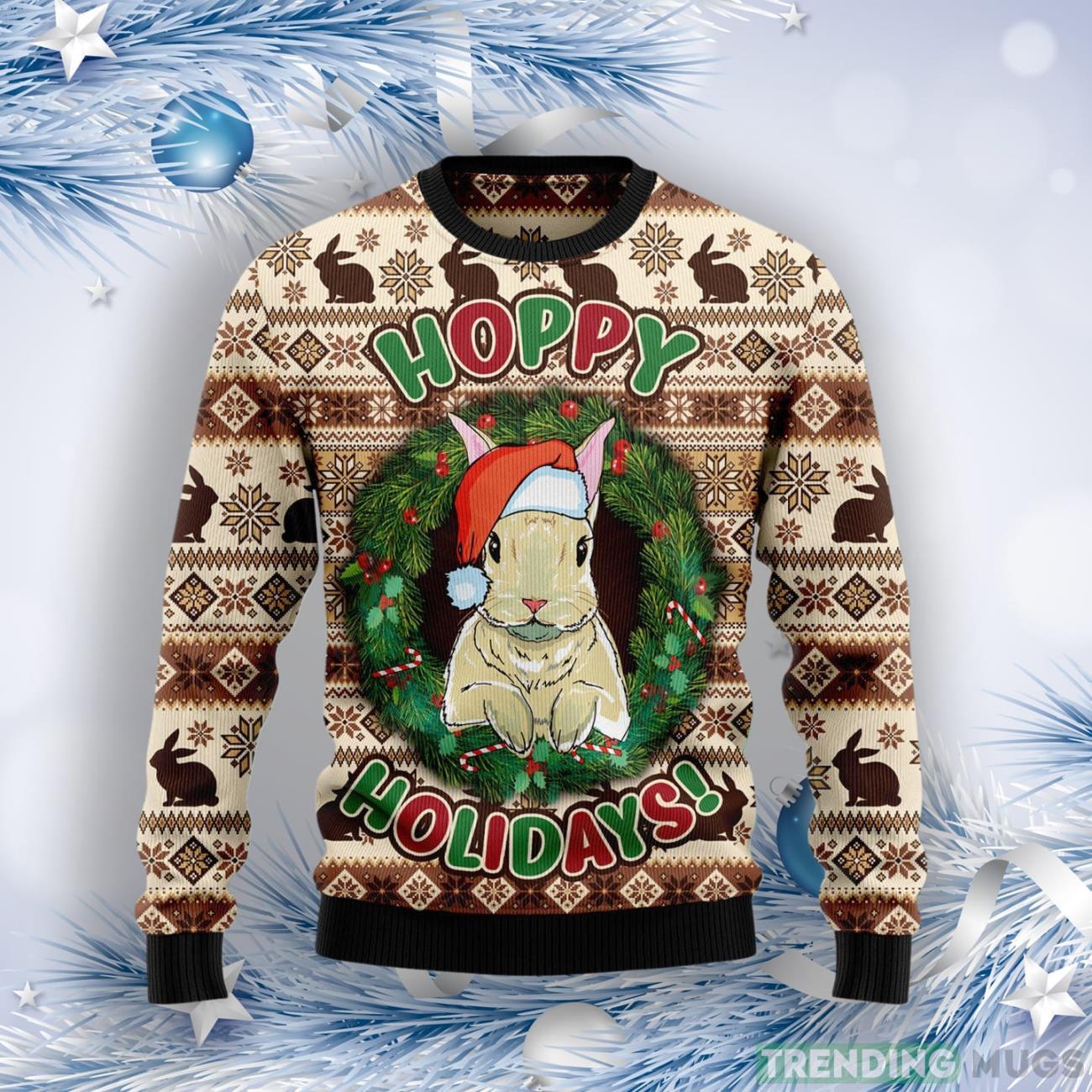 Rabbit Happy Holidays Ugly Christmas Sweater Product Photo 1 Rabbit Happy Holidays Ugly Christmas Sweater Product Photo 1