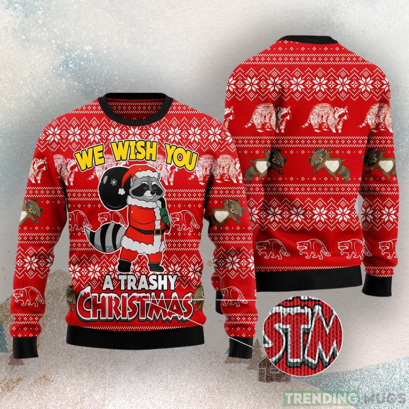 Raccoon We Wish You A Trashy Christmas Ugly Christmas Sweater Product Photo 1 Raccoon We Wish You A Trashy Christmas Ugly Christmas Sweater Product Photo 1