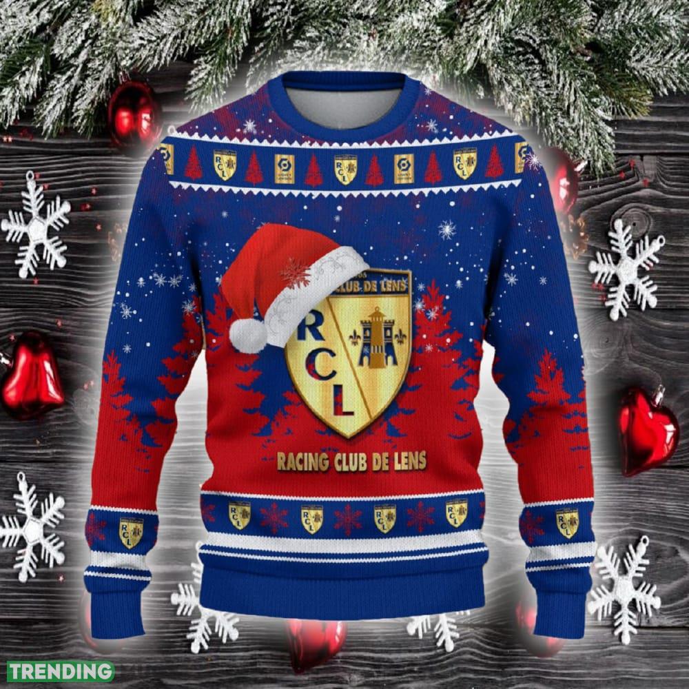 Racing Club de Lens Ugly Christmas Sweater Santa Hat Logo Trending Christmas Gift For Fans - Racing Club de Lens Ugly Christmas Sweater_2 Racing Club de Lens Ugly Christmas Sweater Santa Hat Logo Trending Christmas Gift For Fans - Racing Club de Lens Ugly Christmas Sweater_2