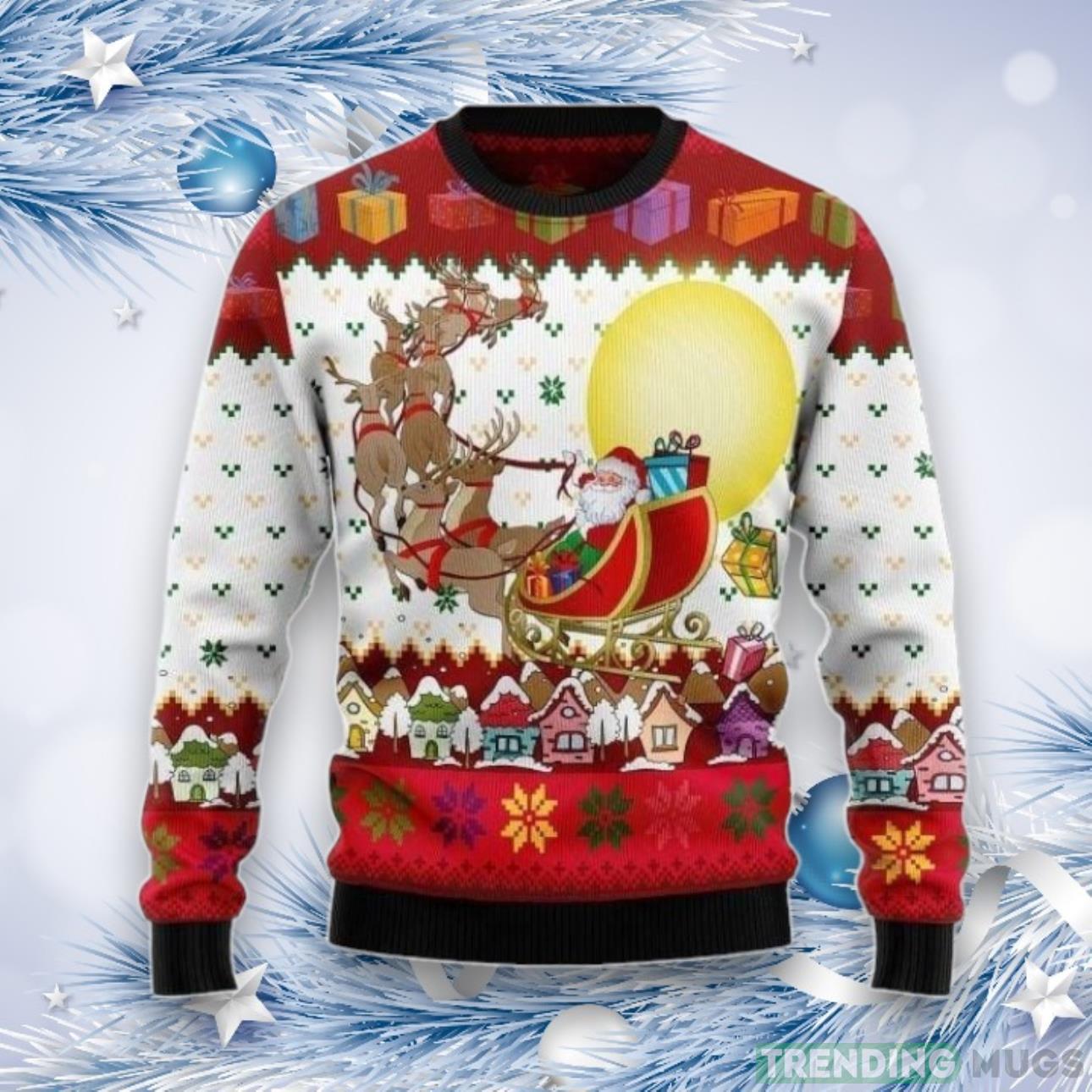 Reindeer And Santa Claus Ugly Christmas Sweater For Men & Women Product Photo 1 Reindeer And Santa Claus Ugly Christmas Sweater For Men & Women Product Photo 1