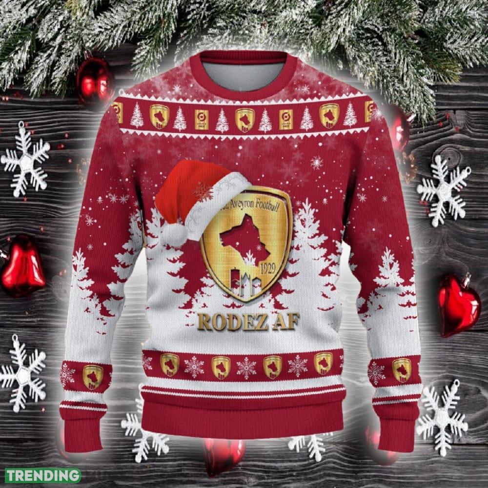 Rodez Aveyron Football Ugly Christmas Sweater Santa Hat Logo Trending Christmas Gift For Fans - Rodez Aveyron Football Ugly Christmas Sweater_2 Rodez Aveyron Football Ugly Christmas Sweater Santa Hat Logo Trending Christmas Gift For Fans - Rodez Aveyron Football Ugly Christmas Sweater_2