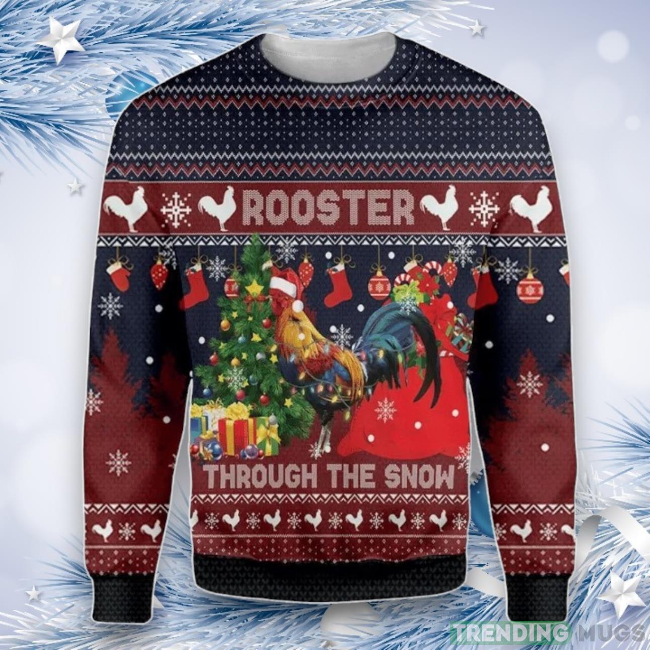 Rooster Through The Snow Ugly Christmas Sweater For Men & Women Product Photo 1 Rooster Through The Snow Ugly Christmas Sweater For Men & Women Product Photo 1