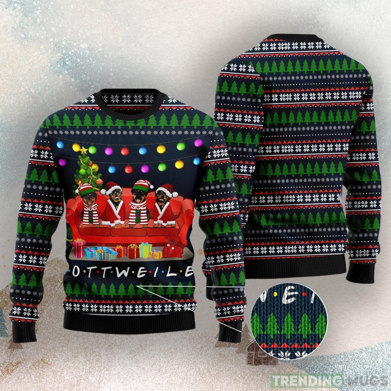 Rottweiler Friends On Red Sofa Ugly Christmas Sweater 3D Sweater Rottweiler Friends On Red Sofa Ugly Christmas Sweater 3D Sweater