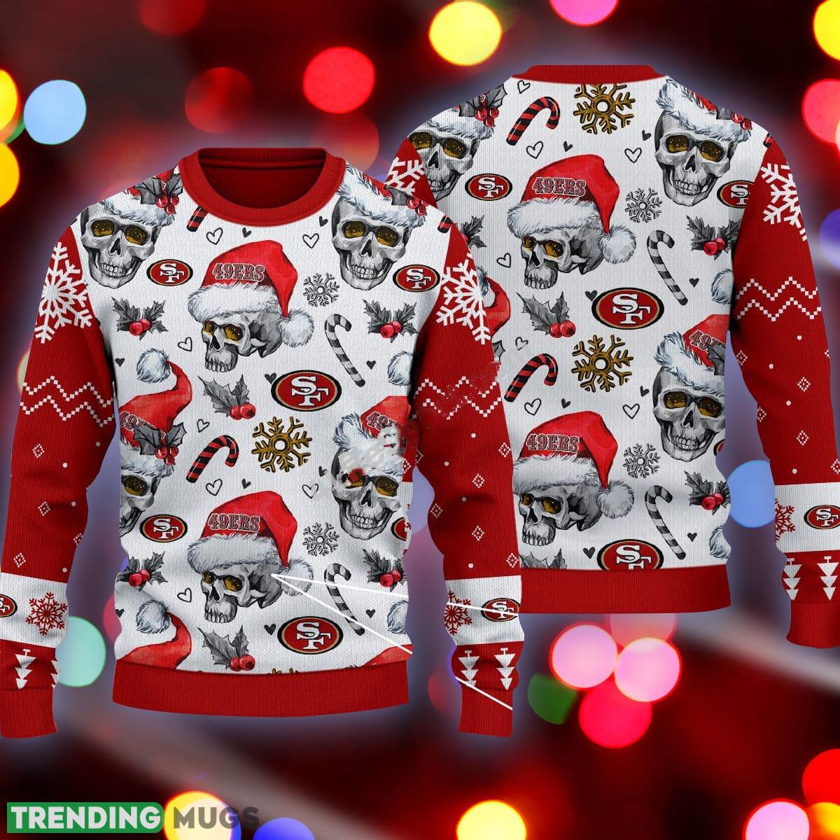 San Francisco 49ers Logo Skull Candy Cane Red Knitted Christmas 3D Sweater - San Francisco 49ers Logo Skull Candy Cane Pattern Red Knitted Christmas 3D Sweater San Francisco 49ers Logo Skull Candy Cane Red Knitted Christmas 3D Sweater - San Francisco 49ers Logo Skull Candy Cane Pattern Red Knitted Christmas 3D Sweater