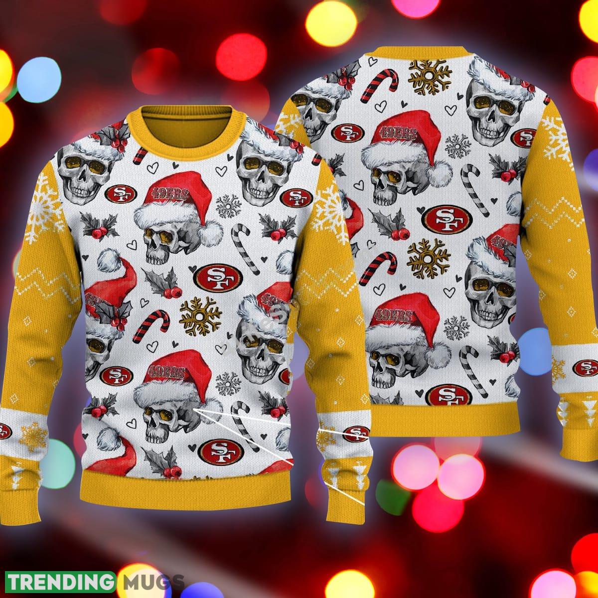 San Francisco 49ers Logo Skull Candy Cane Yellow Ugly Christmas Sweater - San Francisco 49ers Logo Skull Candy Cane Pattern Yellow Ugly Christmas Sweater San Francisco 49ers Logo Skull Candy Cane Yellow Ugly Christmas Sweater - San Francisco 49ers Logo Skull Candy Cane Pattern Yellow Ugly Christmas Sweater
