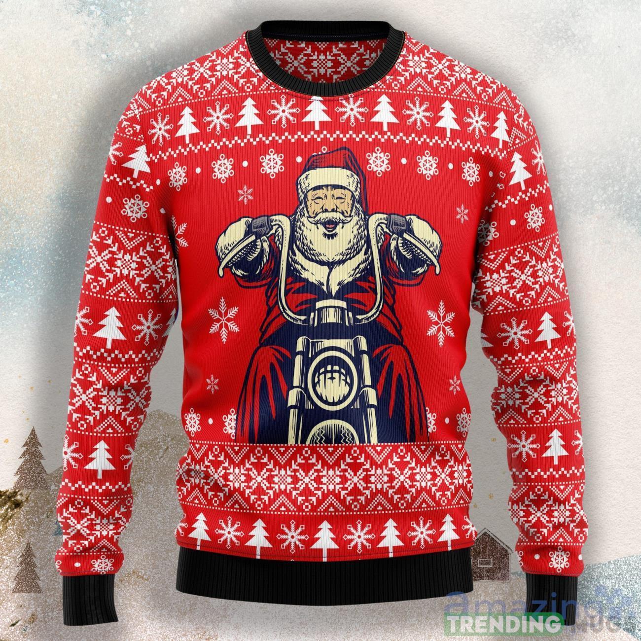 Santa Claus Ride A Motorcycle Ugly Christmas Sweater For Men & Women Product Photo 1