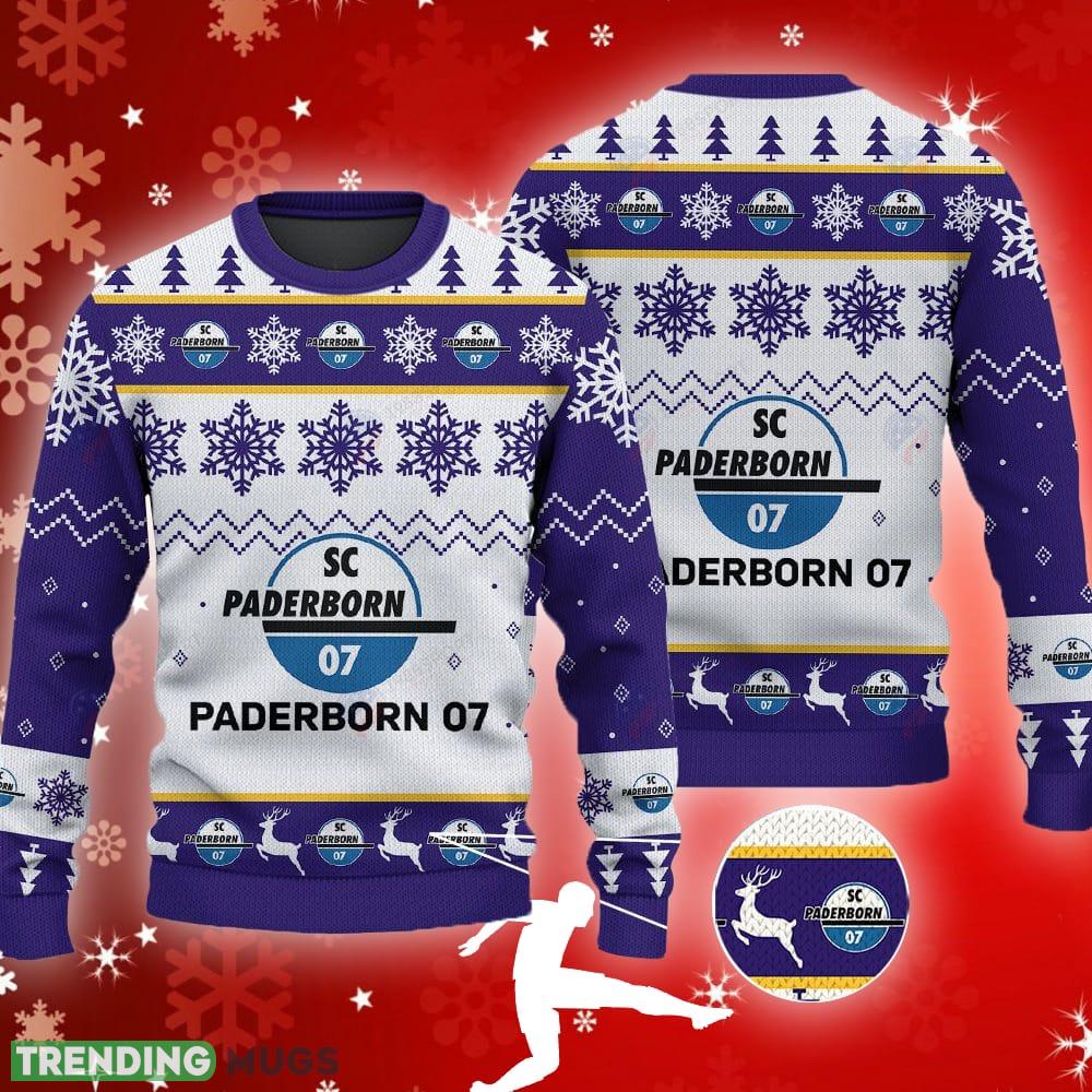 SC Paderborn 07 Big Logo Ugly Christmas Tree Purple Sweater Gift Holidays - SC Paderborn 07 Big Logo Ugly Snowflakes Reindeer Purple Sweater Gift Holidays