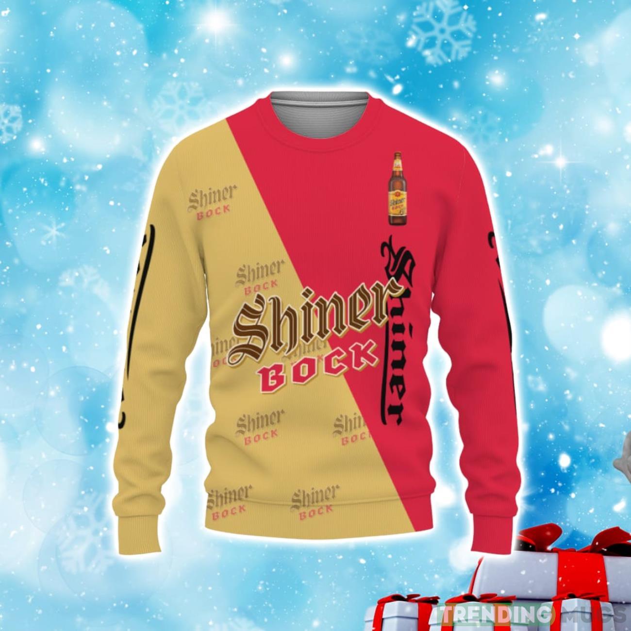 Shiner Bock Beers Beers And Whiskey Pattern Logo Christmas Sweater Product Photo 1 Shiner Bock Beers Beers And Whiskey Pattern Logo Christmas Sweater Product Photo 1
