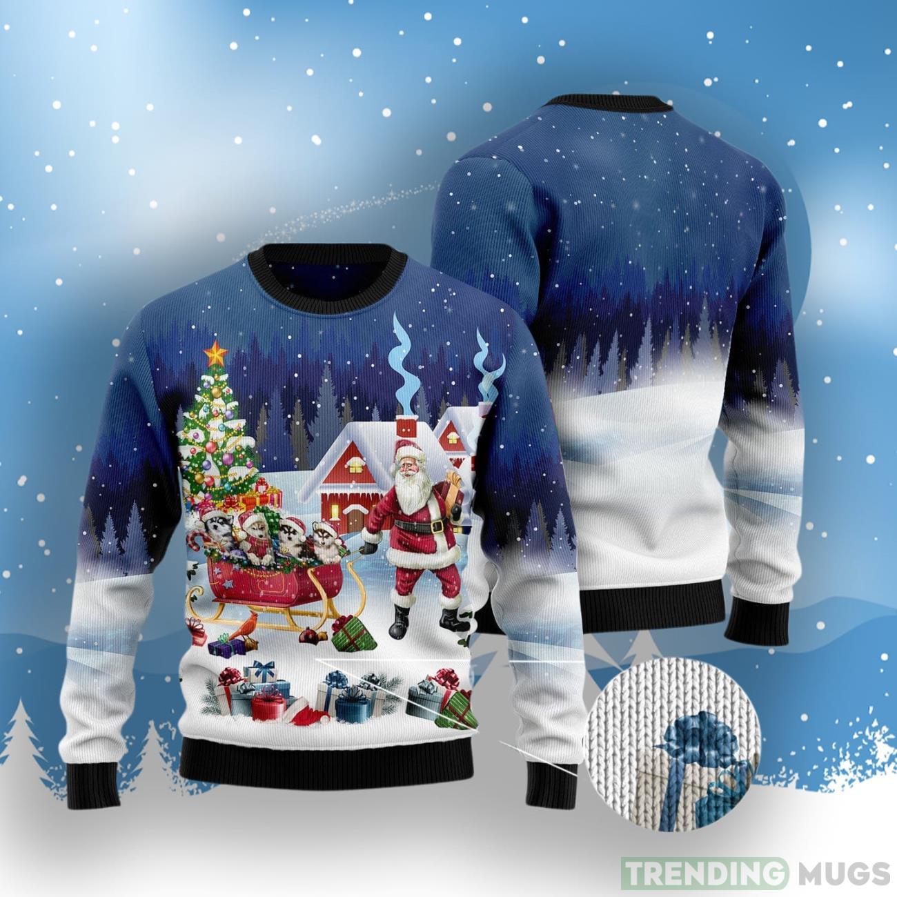 Siberian Husky Santa Sled Ugly Christmas Sweater 3D Sweater Siberian Husky Santa Sled Ugly Christmas Sweater 3D Sweater