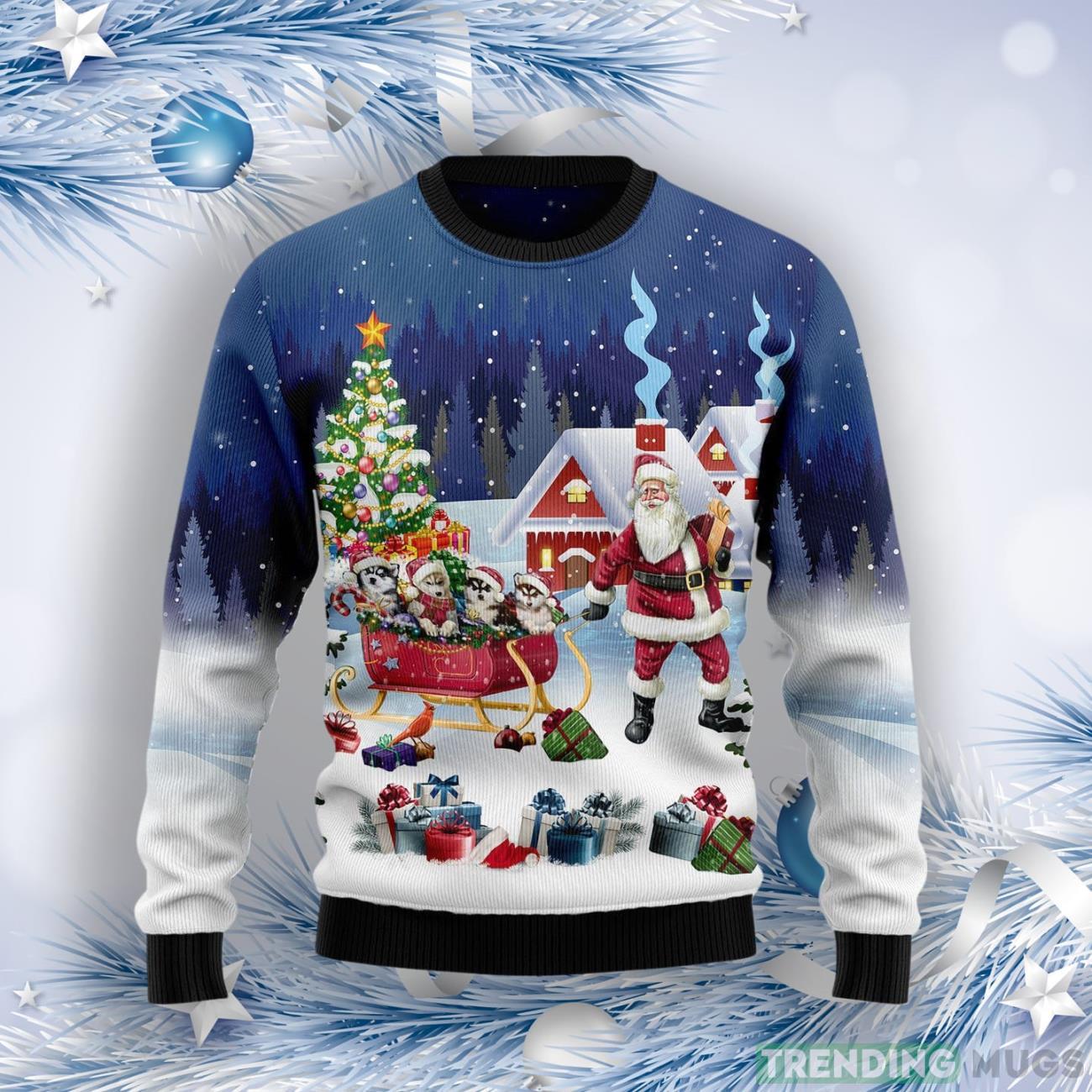 Siberian Husky Santa Sled Ugly Christmas Sweater Product Photo 1 Siberian Husky Santa Sled Ugly Christmas Sweater Product Photo 1
