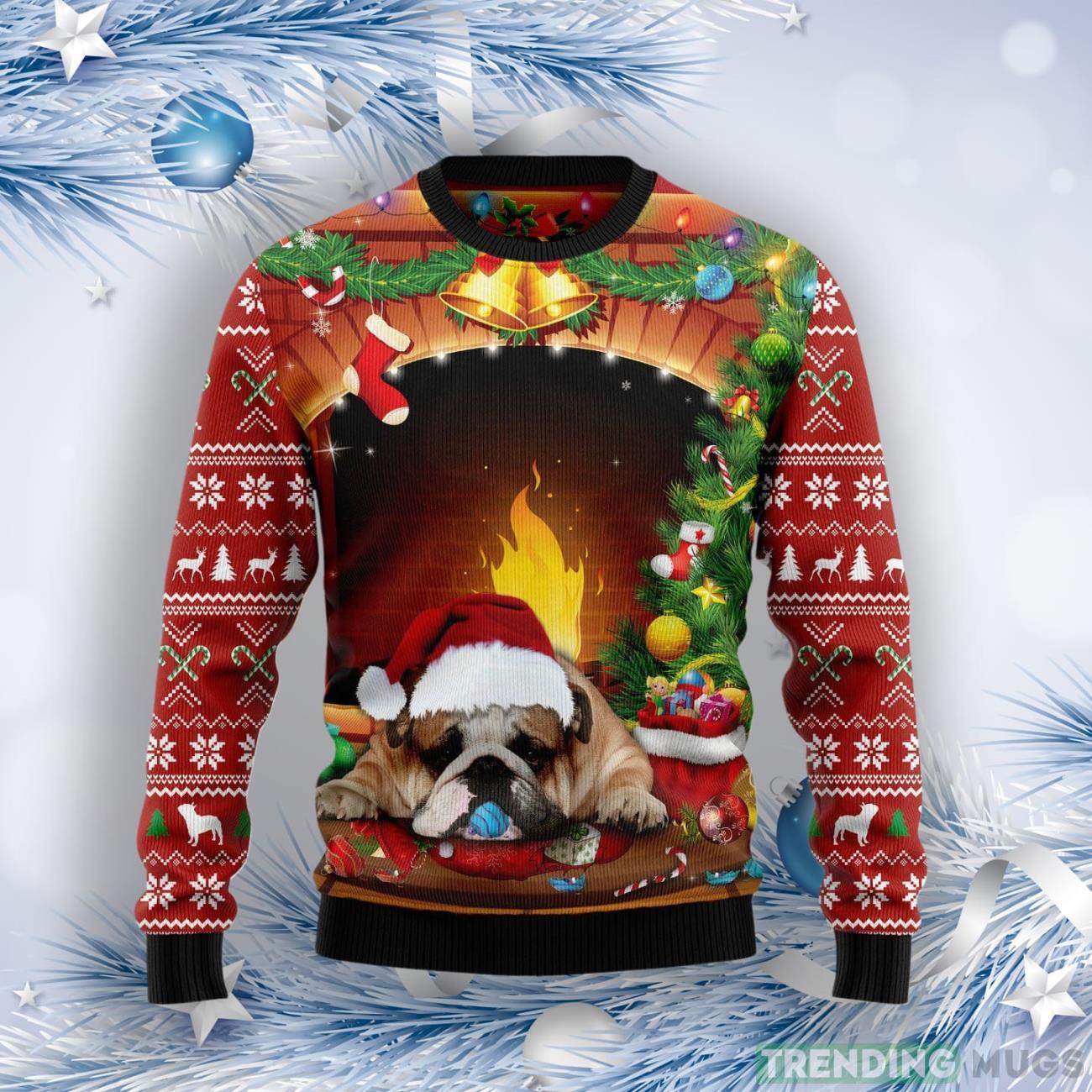 Sleeping Bulldog Christmas Ugly Christmas Sweater Product Photo 1