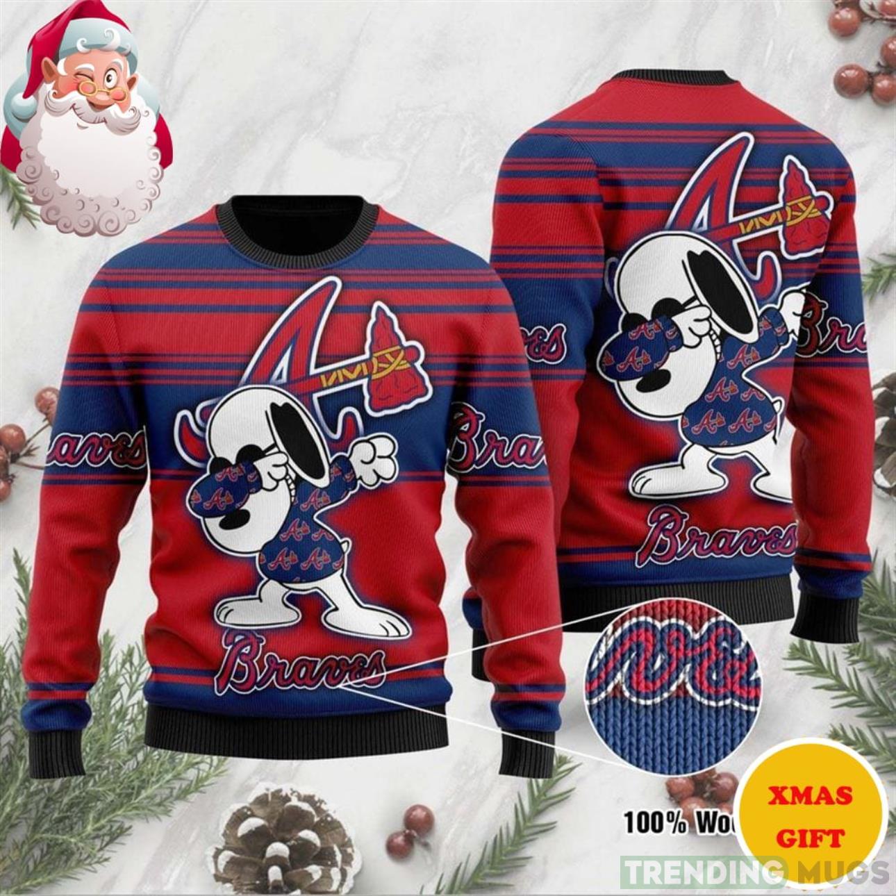 Snoopy Love Atlanta Braves Christmas AOP Sweater Product Photo 1 Snoopy Love Atlanta Braves Christmas AOP Sweater Product Photo 1