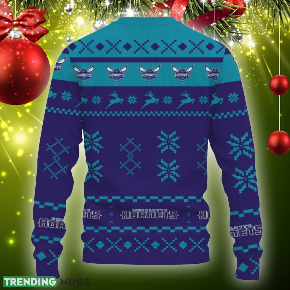 Snow Santa Pattern Logo Charlotte Hornets Christmas Tree Ugly Xmas Sweater Gift Holidays 3D Sweater Snow Santa Pattern Logo Charlotte Hornets Christmas Tree Ugly Xmas Sweater Gift Holidays 3D Sweater