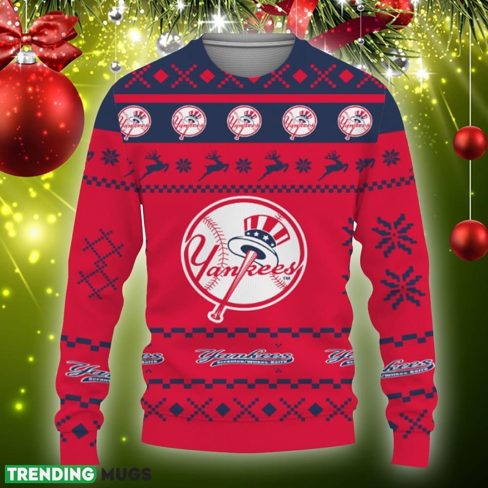 Snow Santa Pattern Logo New York Yankees Christmas Tree Ugly Xmas Sweater AOP Gift Holidays - Christmas Urly Sweater Snow Santa Pattern Logo New York Yankees Christmas Tree Gifts Unisex For Fan, Hoodie, Sweatshirt-3D Sweatshirt_3