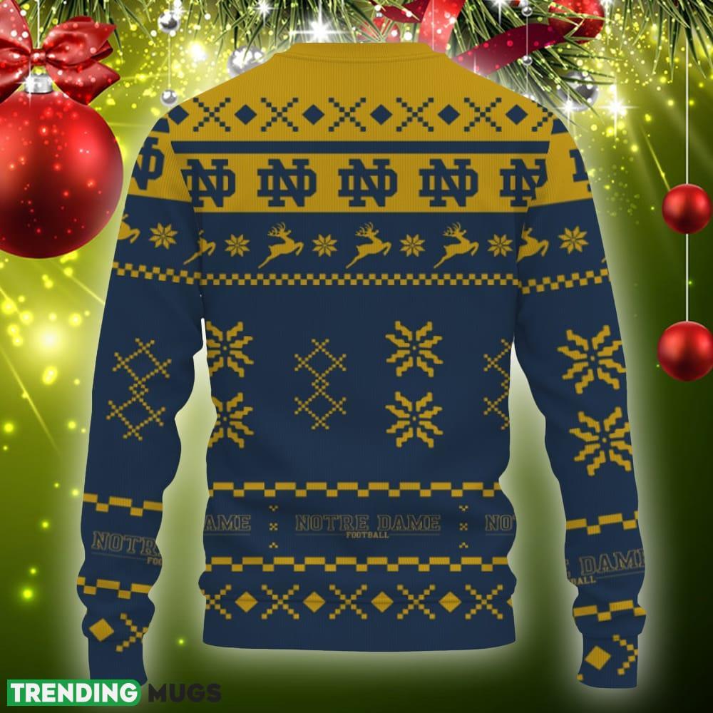 Snow Santa Pattern Logo Notre Dame Fighting Irish Christmas Tree Knitted Xmas Sweater Gift Holidays 3D Sweater Snow Santa Pattern Logo Notre Dame Fighting Irish Christmas Tree Knitted Xmas Sweater Gift Holidays 3D Sweater