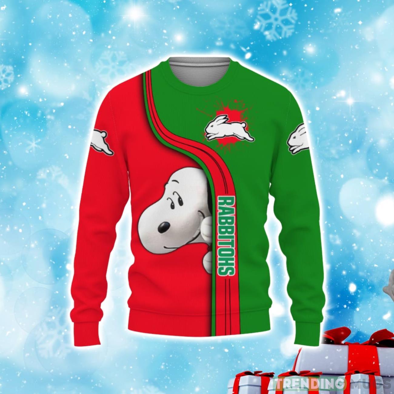 South Sydney Rabbitohs Snoopy Sports Football Shirt Christmas Sweater Product Photo 1 South Sydney Rabbitohs Snoopy Sports Football Shirt Christmas Sweater Product Photo 1