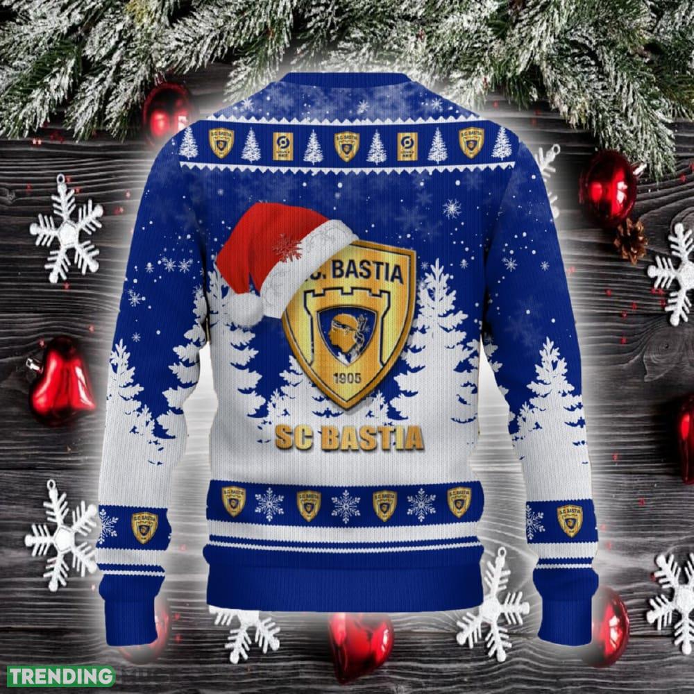 Sporting Club di Bastia Ugly Christmas Sweater Santa Hat Logo Trending Christmas Gift For Fans 3D Sweater Sporting Club di Bastia Ugly Christmas Sweater Santa Hat Logo Trending Christmas Gift For Fans 3D Sweater