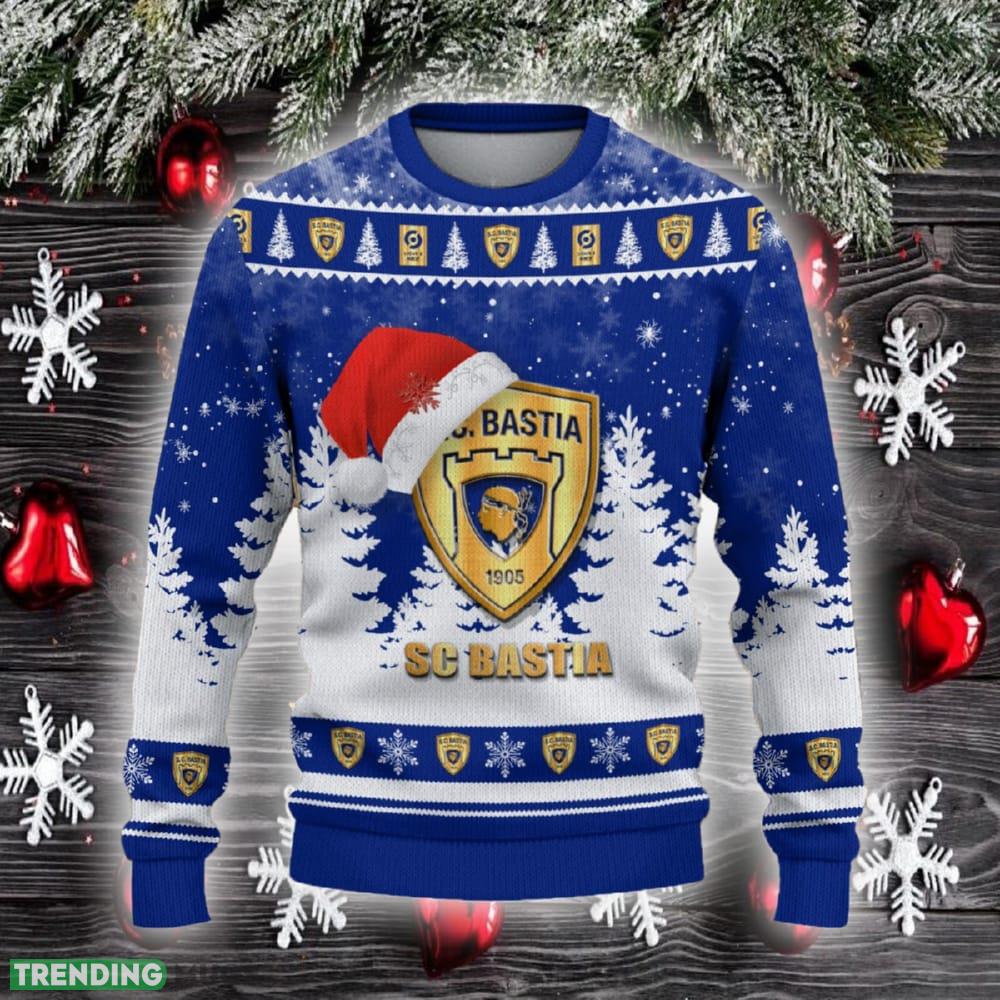 Sporting Club di Bastia Ugly Christmas Sweater Santa Hat Logo Trending Christmas Gift For Fans - Sporting Club di Bastia Ugly Christmas Sweater_2 Sporting Club di Bastia Ugly Christmas Sweater Santa Hat Logo Trending Christmas Gift For Fans - Sporting Club di Bastia Ugly Christmas Sweater_2