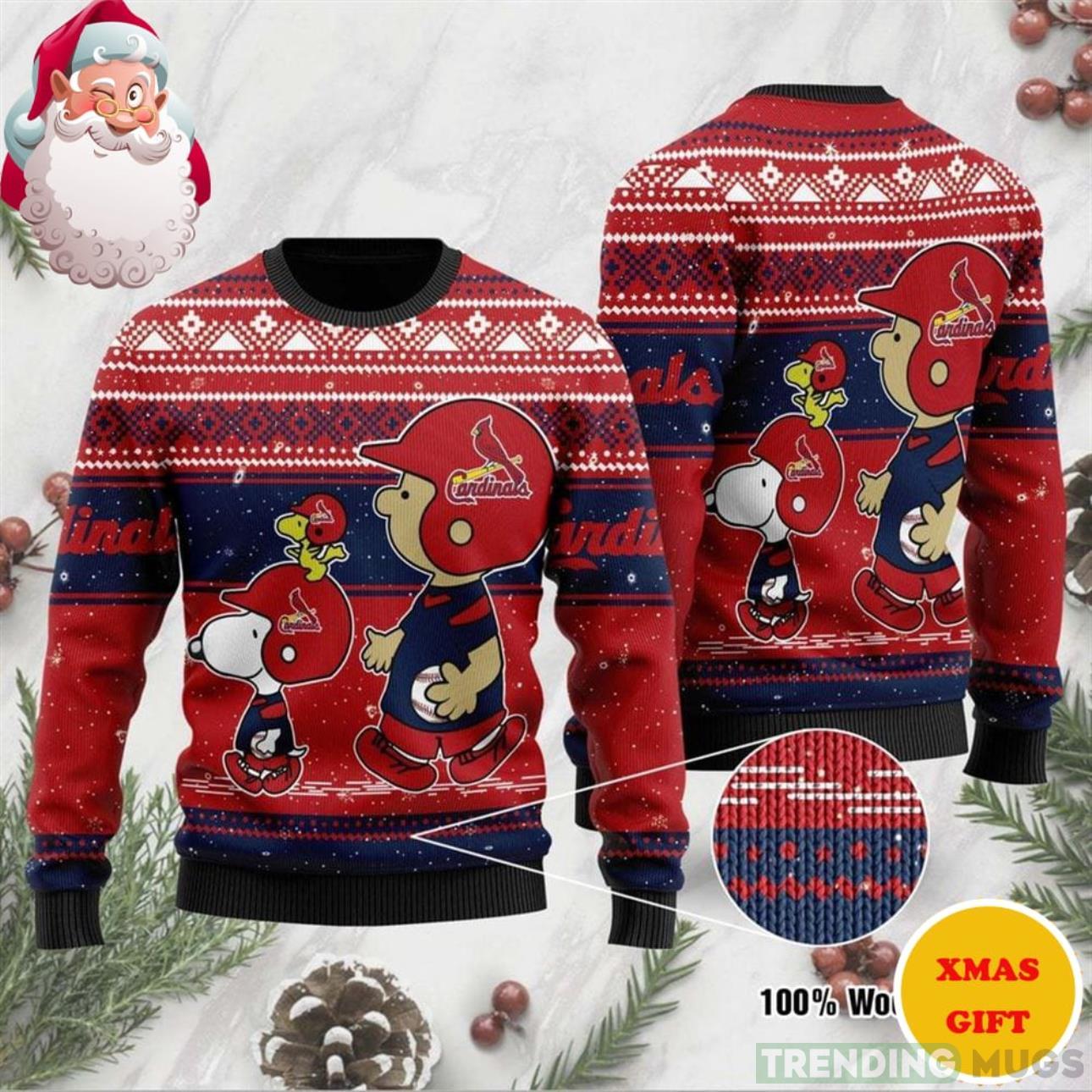 St Louis Cardinals Charlie Brown Snoopy Wear Jersey Christmas AOP Sweater Product Photo 1 St Louis Cardinals Charlie Brown Snoopy Wear Jersey Christmas AOP Sweater Product Photo 1