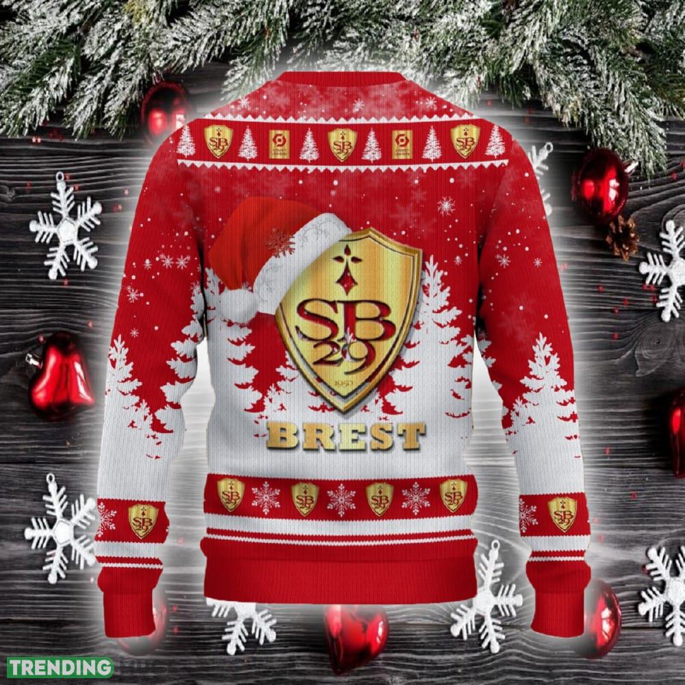 Stade Brestois 29 Ugly Christmas Sweater Santa Hat Logo Trending Christmas Gift For Fans 3D Sweater Stade Brestois 29 Ugly Christmas Sweater Santa Hat Logo Trending Christmas Gift For Fans 3D Sweater