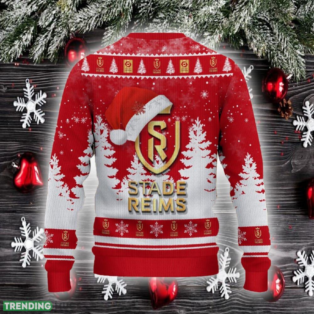 Stade de Reims Ugly Christmas Sweater Santa Hat Logo Trending Christmas Gift For Fans 3D Sweater Stade de Reims Ugly Christmas Sweater Santa Hat Logo Trending Christmas Gift For Fans 3D Sweater
