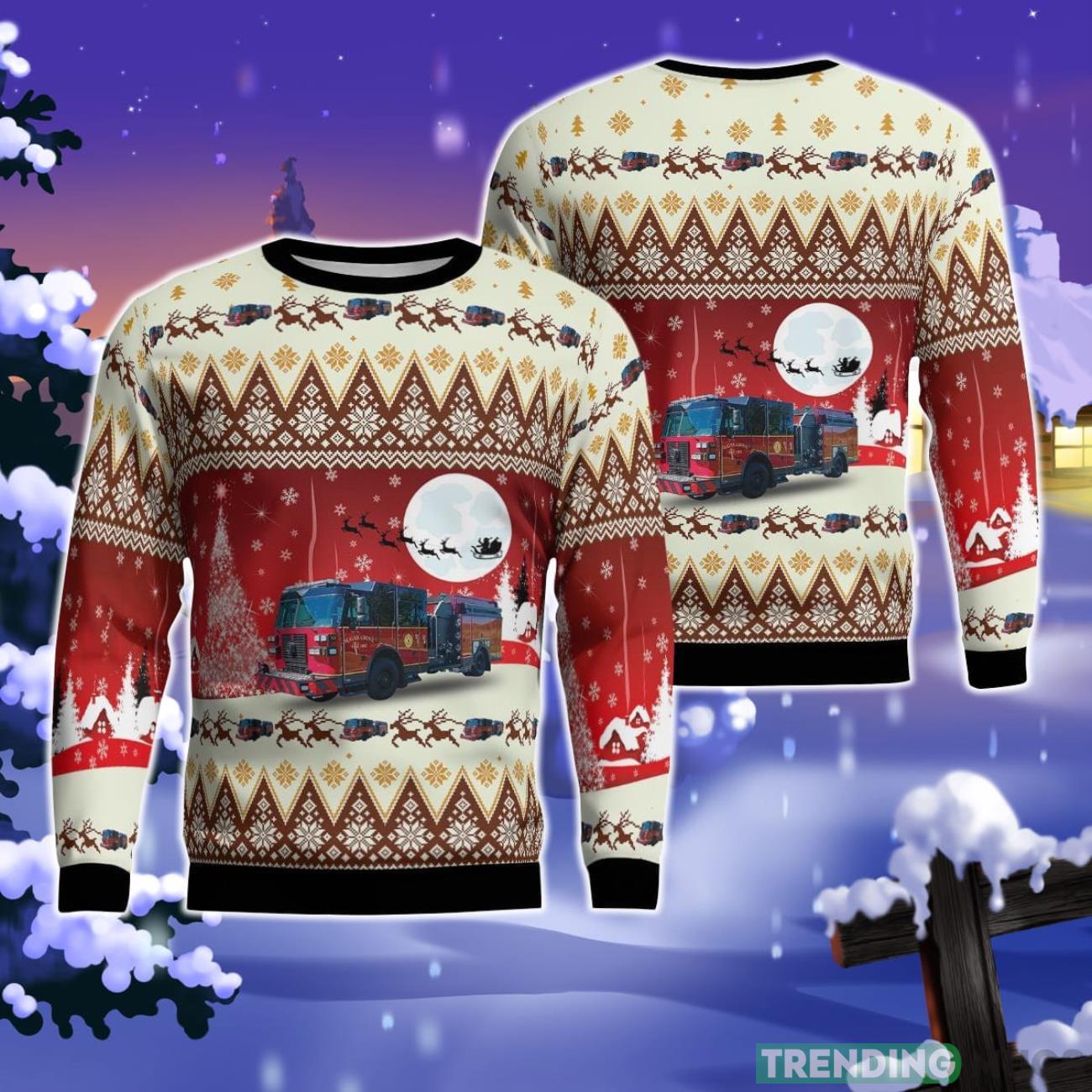 Sugar Grove, Illinois, Sugar Grove Fire Protection District Christmas Ugly Sweater Product Photo 1 Sugar Grove, Illinois, Sugar Grove Fire Protection District Christmas Ugly Sweater Product Photo 1