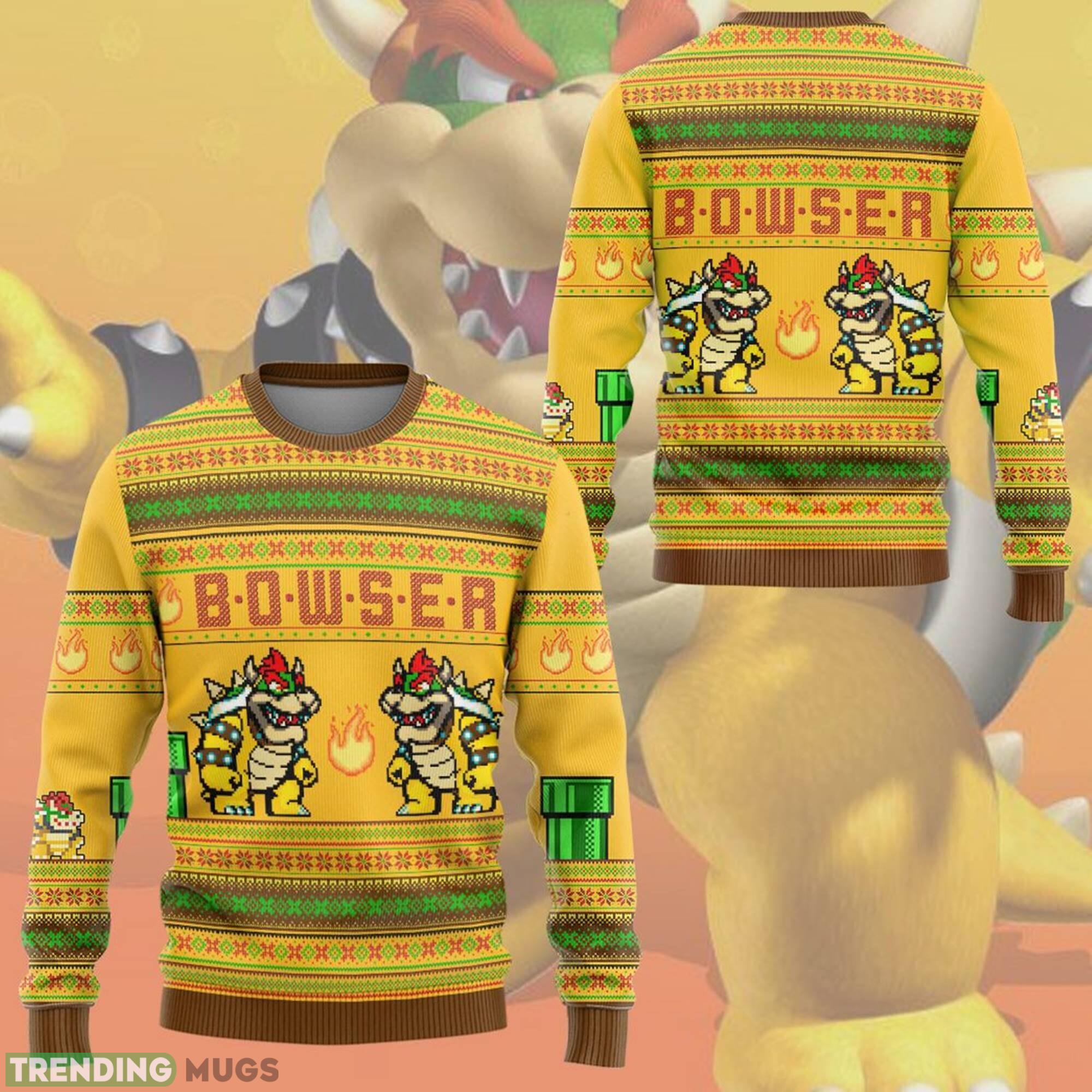 Super Mario Bowser Ugly Super Mario Luigi Ugly Sweater Yellow Bowser Mario Bros Video Game Xmas - Super Mario Bowser Ugly Christmas Sweatshirt  Super Mario Luigi Ugly Sweater  Bowser Mario Bros Video Game Xmas Sweatshirt_1
